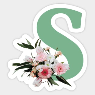 Letter S green with colorful flowers Sticker